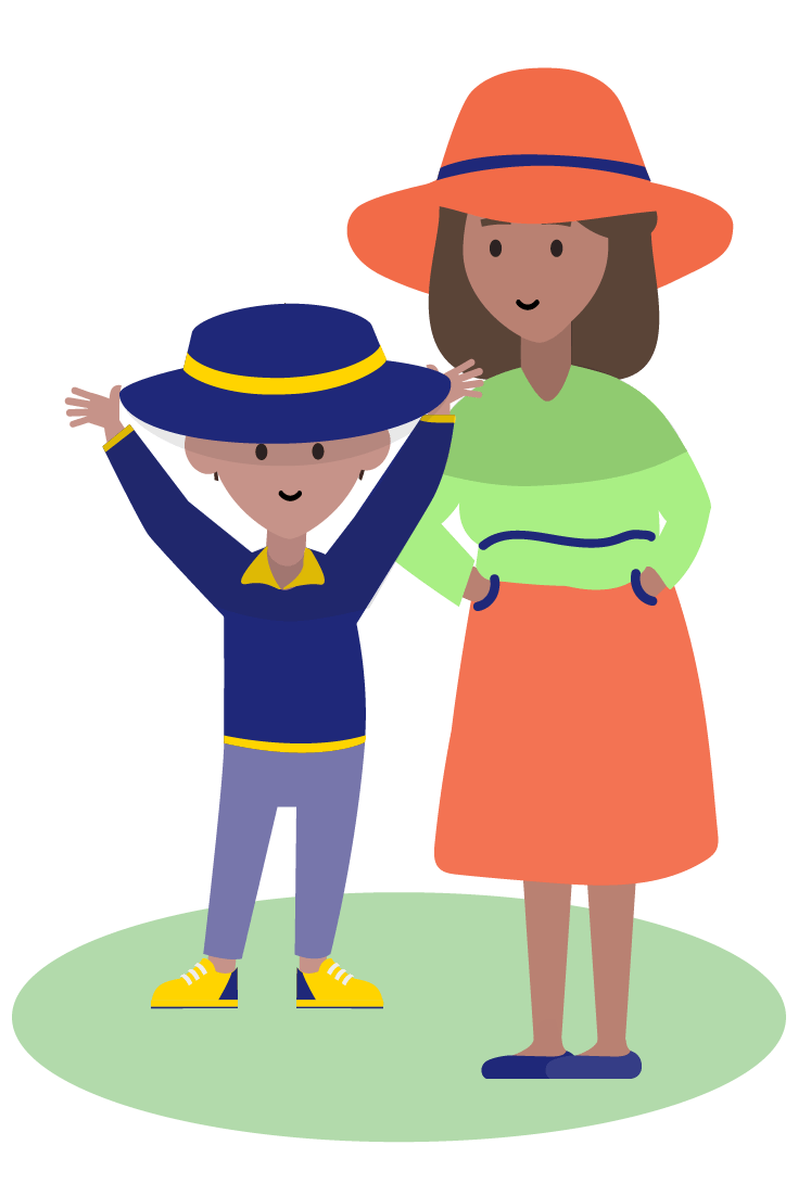 illustration of a child and adult wearing hats