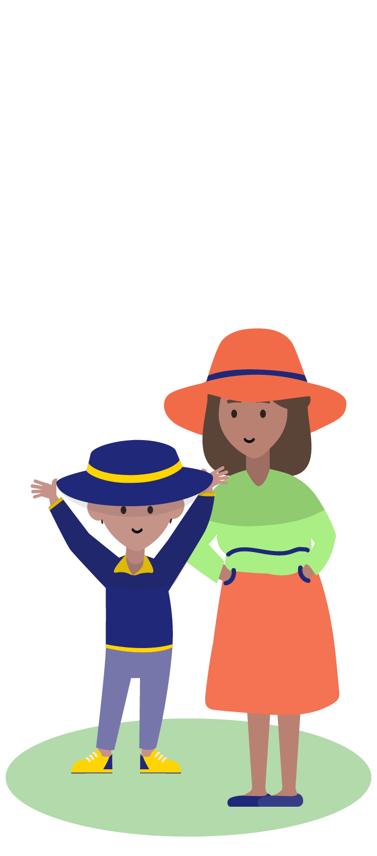 illustration of a child and adult wearing hats